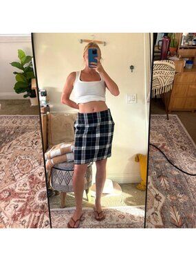 NAUTICA PLAID WOOL BLEND BLACK WHITE KNEE HIGH SKIRT WOMENS 12